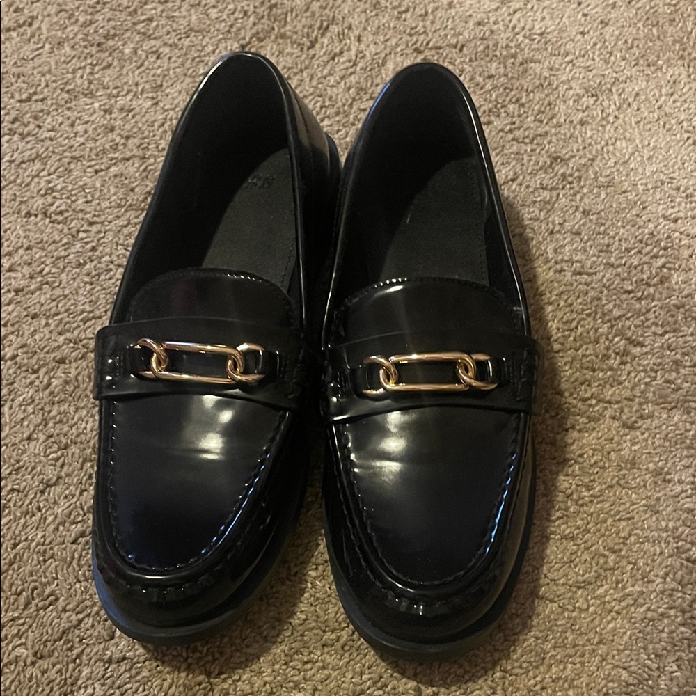 H&M Black Loafers with Gold Accent